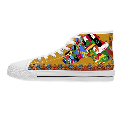 African Print Map Of Africa Light Brown High Top Sneakers for Women