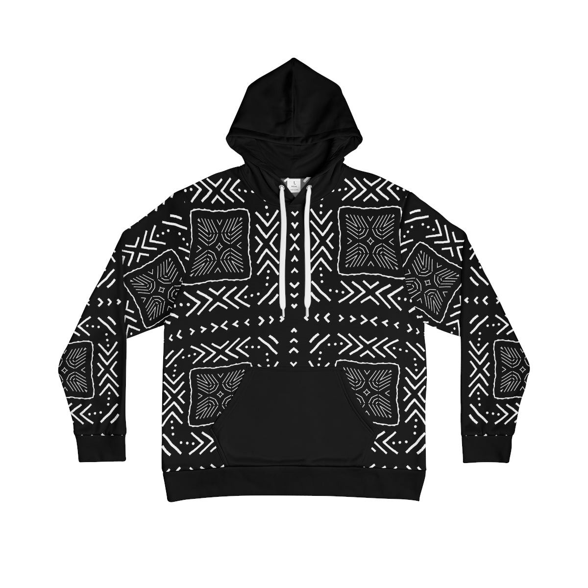 Mens Sweatshirt Hoodie Black and White Mudcloth Print Design
