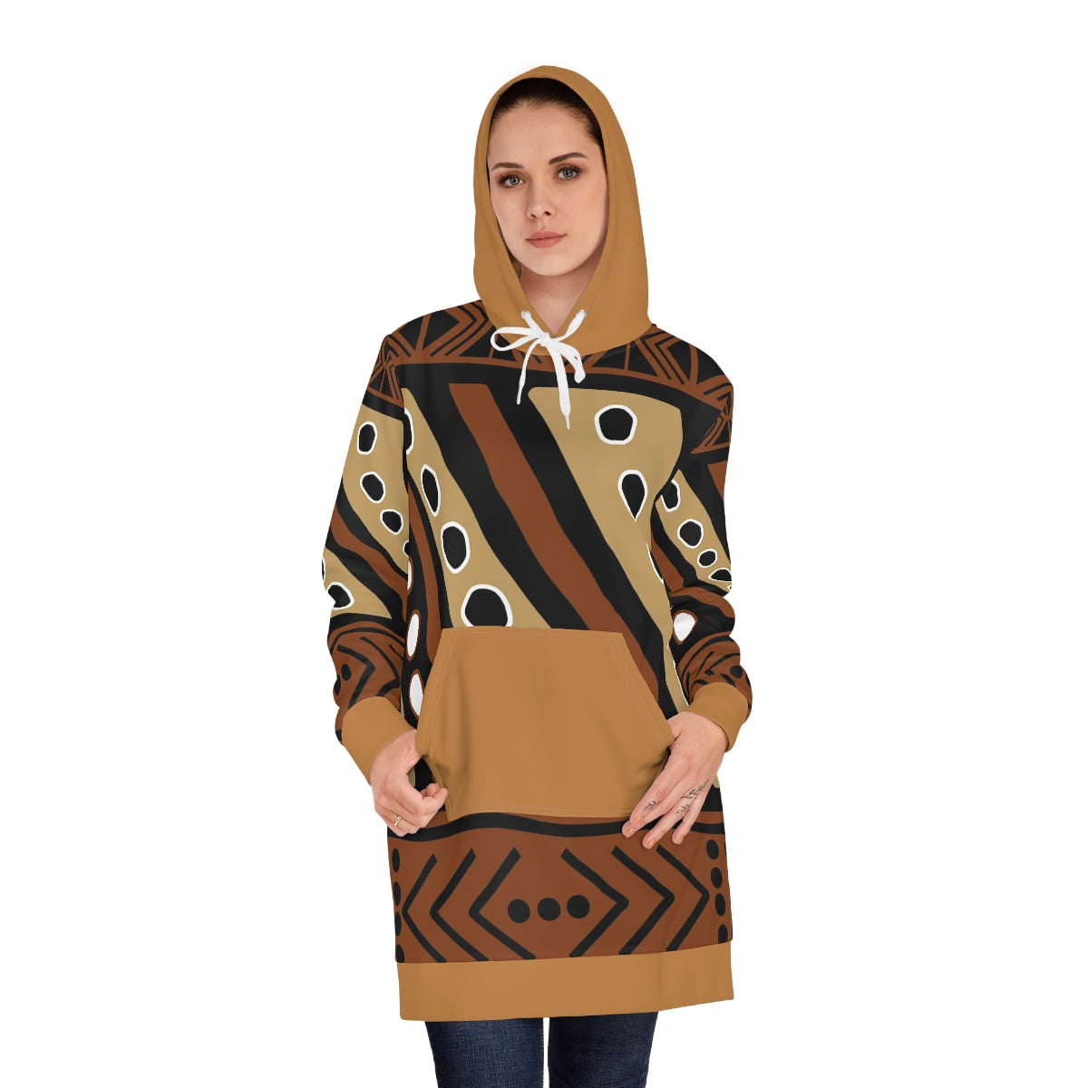 Women's Sweat Shirt Hoodie Dress Brown Mudcloth Pattern African Wear