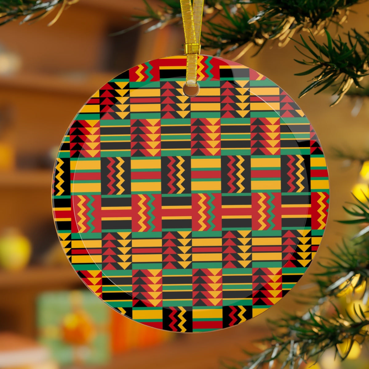 Kente Print Glass Ornament