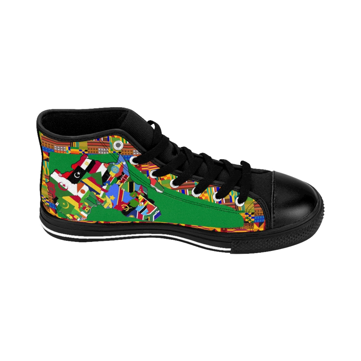 African Print Map Of Africa Green High Top Sneakers for Men