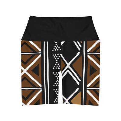 Brown Mudcloth  Print Yoga Shorts